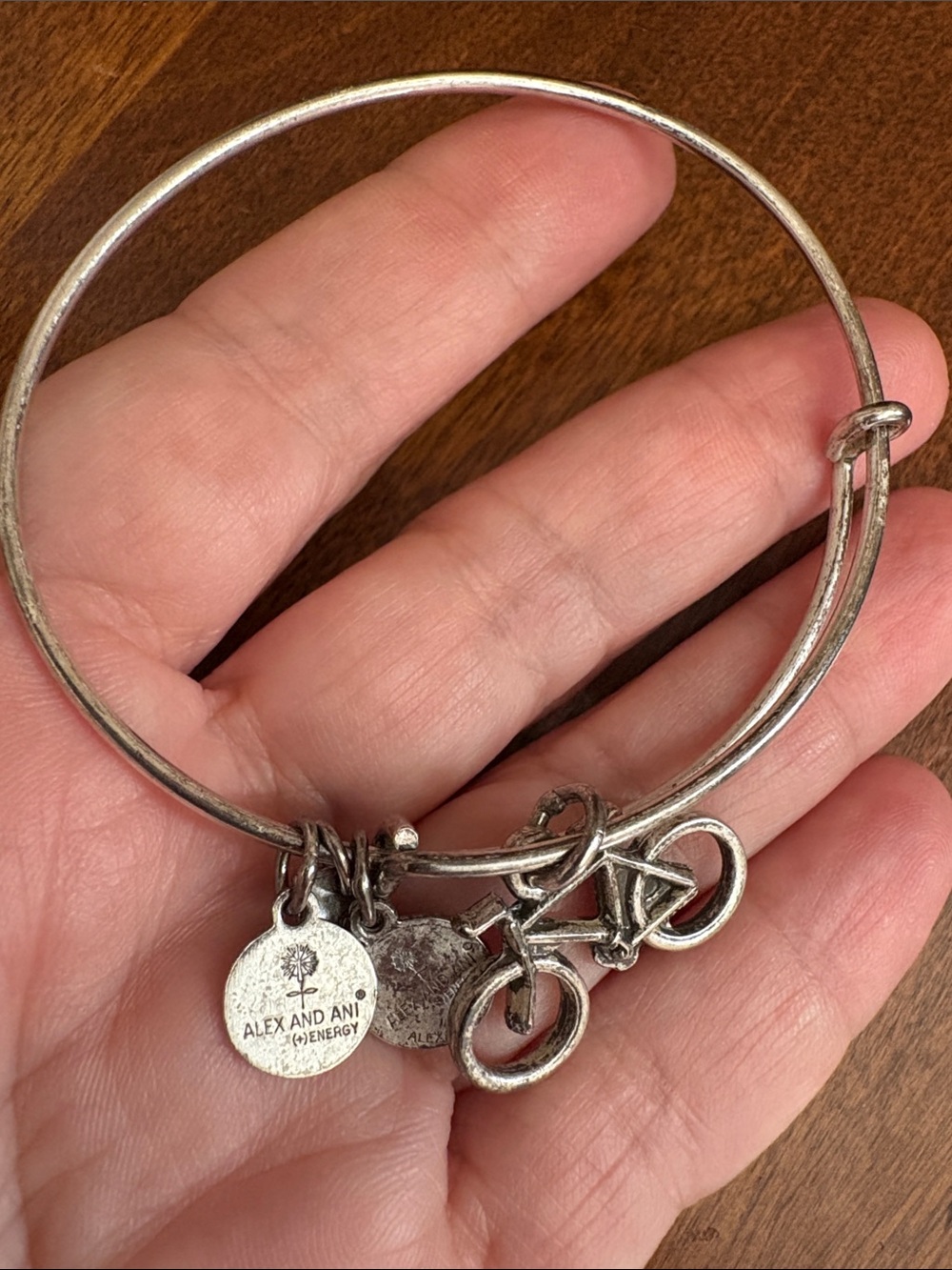 Alex and Ani Sterling Silver Bicycle Charm Expandable Bangle